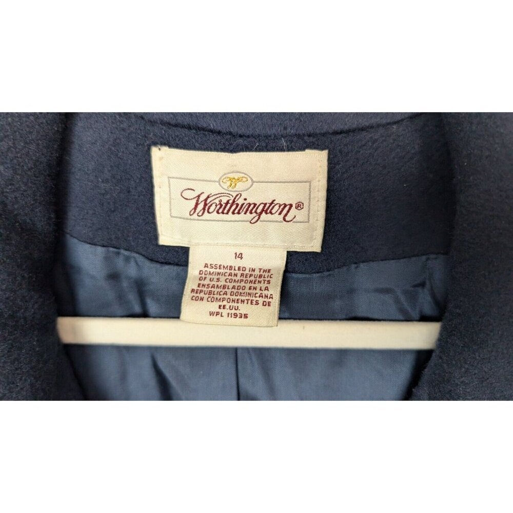 VTG 90s Worthington sz 14 Wool Long Overcoat Peacoat Jacket Midi Double Breasted - Picture 14 of 16